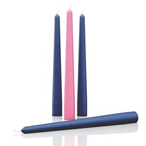 candwax 12 inch taper candle set of 4 - dripless taper candles and unscented candles - long burning candles perfect as home decor - pink candle and blue taper candles - tall candlesticks