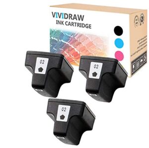 vividraw compatible ink cartridge replacement for hp 02 work for hp photosmart c6150 c6180 c7150 c7180 c7280 d7260 d7360 d7160 d7460 c8180 c6100 c5100 d7363 c5150 3110 3210 8250 8230 (3black)