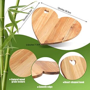 Heart Shaped Cutting Board, 12 x 10 x 0.6 Inch Acacia Wood Bread Board Cheese Serving Platter Serving Charcuterie Board for Meat Cheese and Vegetables Valentine's Day Xmas Gifts (Heart Hole Style)