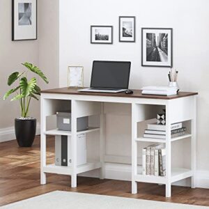 spirich home office computer desk, 47 inch modern rustic wood study writing table with open storage shelves