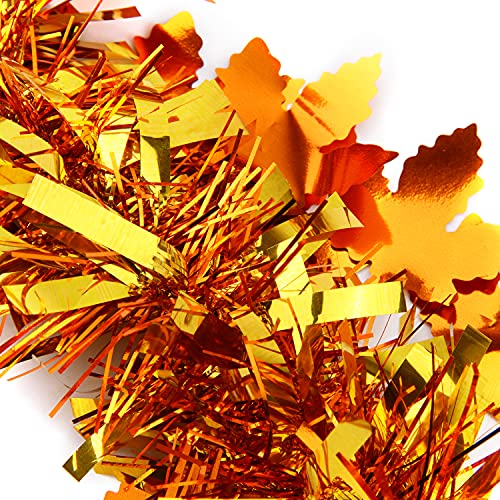 KIMOBER 33 Ft Thanksgiving Tinsel Garland,Golden Maple Leaf Metallic Garland for Autumn Thanksgiving Halloween Party (Thanksgiving Tinsel Garland)