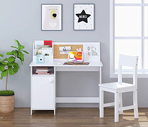 UTEX Kids Study Desk with Chair, Wooden Children School Study Table with Hutch and Chair for 3-8 Years Old, Student's Study Computer Workstation & Writing Table for Home School Use,White