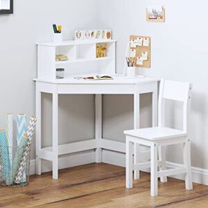 UTEX Kids Desk,Wooden Study Desk with Chair for Children,Writing Desk with Storage and Hutch for Home School Use,White