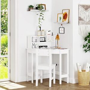 UTEX Kids Desk,Wooden Study Desk with Chair for Children,Writing Desk with Storage and Hutch for Home School Use,White