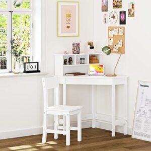 UTEX Kids Desk,Wooden Study Desk with Chair for Children,Writing Desk with Storage and Hutch for Home School Use,White