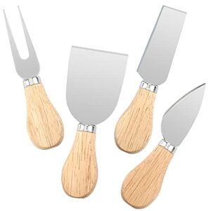 uubaar cheese knife set, 4 pcs cheese knives for charcuterie board utensils, cheese knives set with wood handle steel stainless cheese slicer cheese cutter - mini knife, butter knife & fork