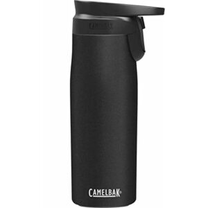 camelbak forge flow coffee & travel mug, insulated stainless steel - non-slip silicon base - easy one-handed operation - 20oz, black