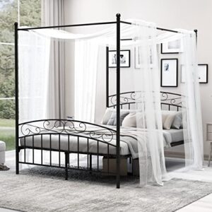 beautiplove queen size sturdy metal canopy bed frame with headboard and footboard,easy assembly,black