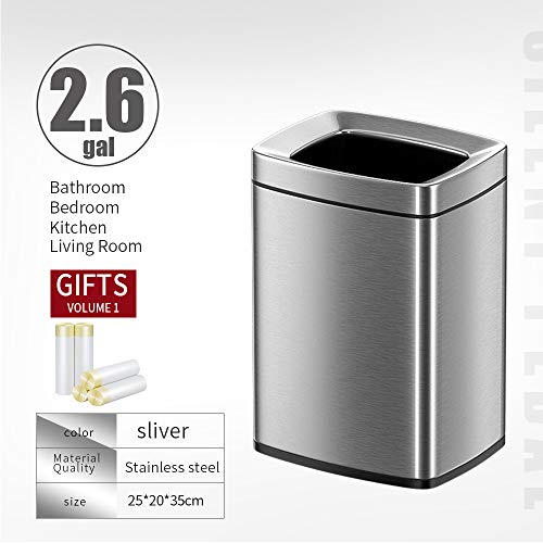 keling Square Trash can, Bathroom Trash can, Kitchen, Office, Household Trash can, Double Layer. (10L Silver, 9.8in Long 7.9in Wide 14in Tall)