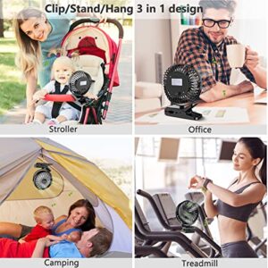 10000mAh Portable Fan Rechargeable, Battery Operated Desk Fan Clip on Fan with LED Light, 3 Modes 360° Rotation Personal USB Small Fan for Outdoor Camping Golf Cart Indoor Gym Treadmill Office