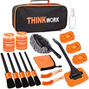 thinkwork car detail duster kit-17pcs, perfect car dust removal kit interior and exterior,detailing brush,cleaning gel,car window brush,duster brush,coral fleece cleaning towels and cleaning pads