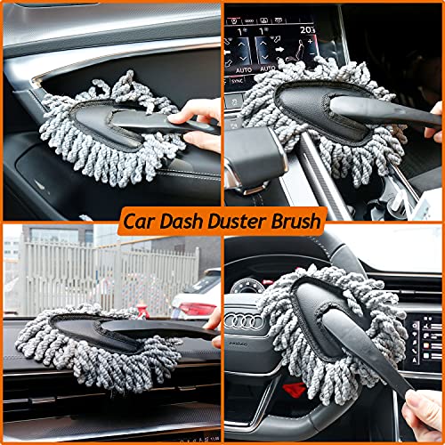 THINKWORK Car Detail Duster Kit-17PCS, Perfect Car Dust Removal Kit Interior and Exterior,Detailing Brush,Cleaning Gel,Car Window Brush,Duster Brush,Coral Fleece Cleaning Towels and Cleaning Pads