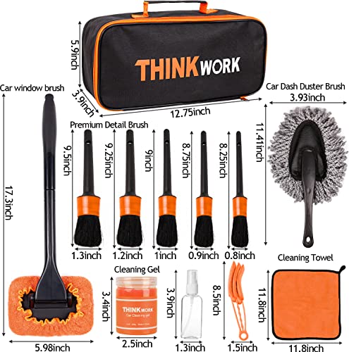 THINKWORK Car Detail Duster Kit-17PCS, Perfect Car Dust Removal Kit Interior and Exterior,Detailing Brush,Cleaning Gel,Car Window Brush,Duster Brush,Coral Fleece Cleaning Towels and Cleaning Pads