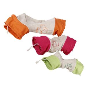 Set of 3 Reusable Hanging Vegetable Storage and Dispenser Bags, Dual Drawstring Closures, Potato Bag, Onion Bag, Garlic Bag