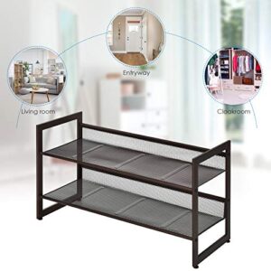 Tangkula 2-Tier Metal Shoe Rack, Stackable Flat & Slant Adjustable Shoe Storage Stand, Space Saving Shoes Shelf, Freestanding Shoes Rack Organizer for Entryway, Hallway