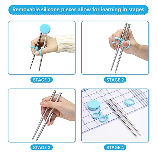 Quimoy Chopsticks for Kids,Learning Chopstick Helper,Stainless Steel Reusable Kids Chopsticks for Learning and Training,2 Pairs of Chopsticks