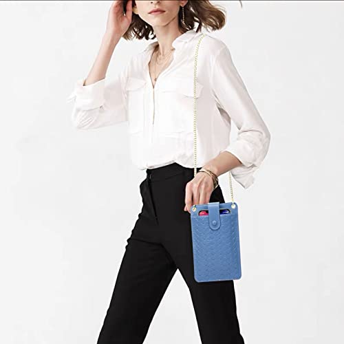 Women Small Crossbody Bag Cell Phone Purse Wallet Chain Strap Lanyard Case Woven Satchel Card Coin Zip Pocket(Layne Blue)