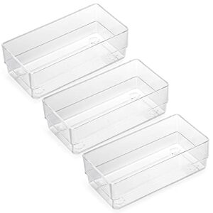 lotfancy clear plastic drawer organizer, 6'' x 3'' x 2'', set of 3 drawer storage containers bins for dresser cosmetics makeup, stackable