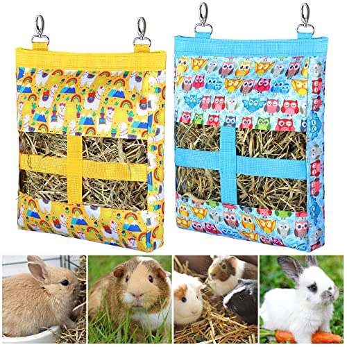 2 Pieces Guinea Pig Hay Bag Washable PET Hay Feeder Bag with 2 Holes Cute Small Animal Hanging Feeder Sack Storage for Bunny Guinea Pig Chinchilla Hamster Small Pets (Bird, Alpaca)