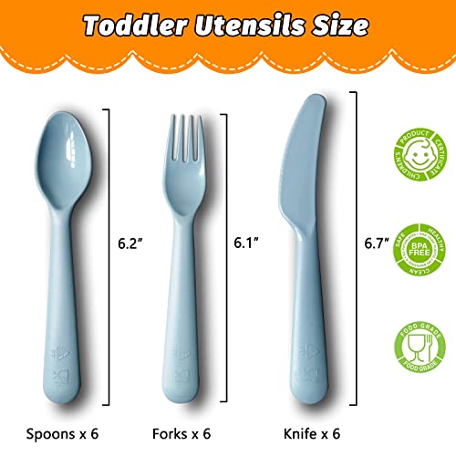 18Pcs Plastic Toddler Utensils Set Kids Spoons Forks Knife Colored Baby Flatware Set Silverware Set Reusable Plastic Utensils BPA Free Dishwasher Safe Plastic Cutlery