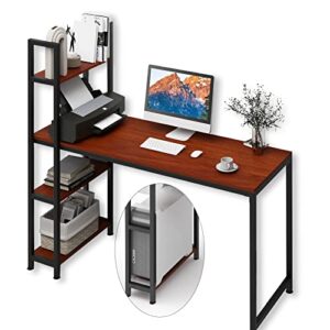 siunzs computer desk with shelves 47 inch writing study desks with storage shelf workstation desk with bookshelf for home office bedroom, easy assembly