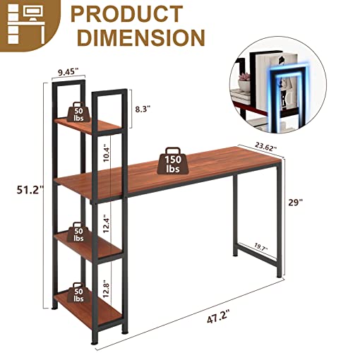 Siunzs Computer Desk with Shelves 47 Inch Writing Study Desks with Storage Shelf Workstation Desk with Bookshelf for Home Office Bedroom, Easy Assembly