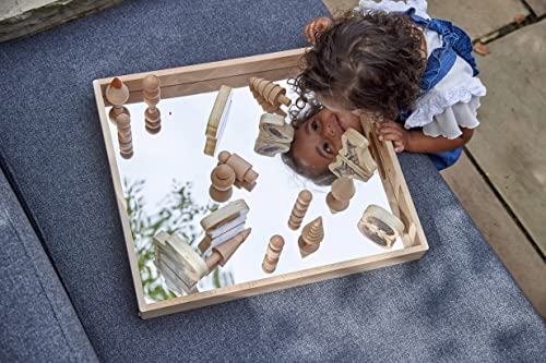 TickiT Wooden Mirror Tray - Explore Reflection, Symmetry and Patterns - for All Ages - Add Reflection to Any Sensory Activity Station