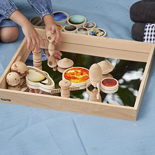 TickiT Wooden Mirror Tray - Explore Reflection, Symmetry and Patterns - for All Ages - Add Reflection to Any Sensory Activity Station