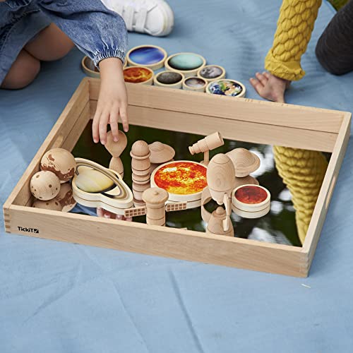 TickiT Wooden Mirror Tray - Explore Reflection, Symmetry and Patterns - for All Ages - Add Reflection to Any Sensory Activity Station