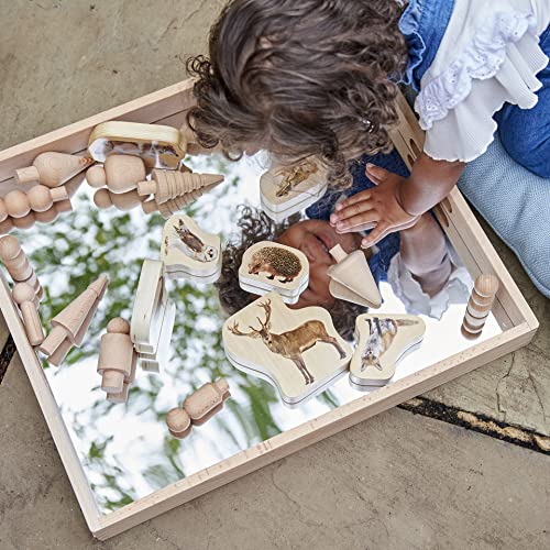 TickiT Wooden Mirror Tray - Explore Reflection, Symmetry and Patterns - for All Ages - Add Reflection to Any Sensory Activity Station