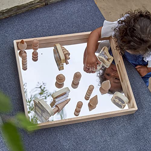 TickiT Wooden Mirror Tray - Explore Reflection, Symmetry and Patterns - for All Ages - Add Reflection to Any Sensory Activity Station