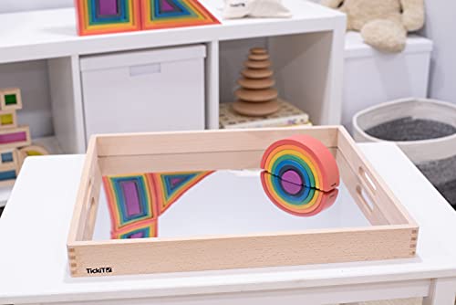 TickiT Wooden Mirror Tray - Explore Reflection, Symmetry and Patterns - for All Ages - Add Reflection to Any Sensory Activity Station