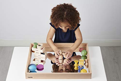 TickiT Wooden Mirror Tray - Explore Reflection, Symmetry and Patterns - for All Ages - Add Reflection to Any Sensory Activity Station