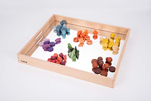 TickiT Wooden Mirror Tray - Explore Reflection, Symmetry and Patterns - for All Ages - Add Reflection to Any Sensory Activity Station