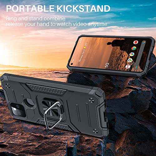 Google Pixel 5a Case (5G), Vakoo Military Grade Protection Heavy Duty Shockproof Protective Phone Case with Kickstand Ring Holder for Google Pixel 5a 5G (2021), Black