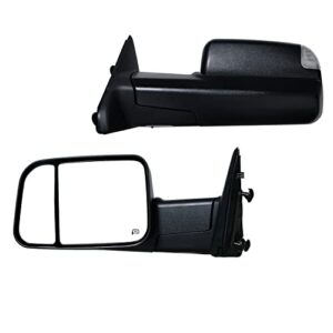 aerdm new towing mirror black housing with temperature sensor fit 2009-2015 ram 1500, 2010-2015 ram 2500 3500 towing mirrors with turn signal, puddle lights