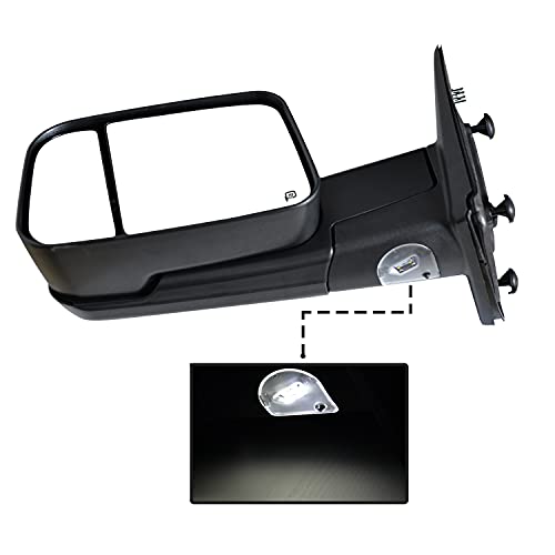 AERDM New towing mirror Black Housing with Temperature sensor fit 2009-2015 Ram 1500, 2010-2015 Ram 2500 3500 Towing Mirrors with Turn Signal, Puddle Lights