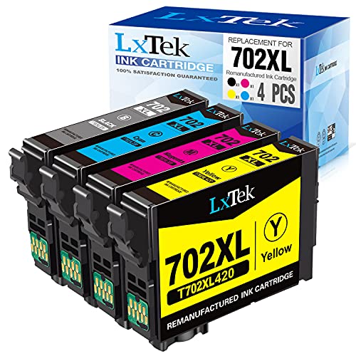 LxTek Remanufactured Ink Cartridge Replacement for 702XL 702 XL T702XL to use with Workforce Pro WF-3730 WF-3720 WF-3733 Printer (High Yield, 4-Pack)