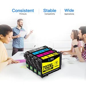 LxTek Remanufactured Ink Cartridge Replacement for 702XL 702 XL T702XL to use with Workforce Pro WF-3730 WF-3720 WF-3733 Printer (High Yield, 4-Pack)