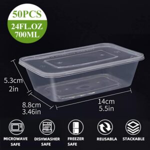 ganfaner [50pk 24fl.oz/750ml meal prep containers, plastic food containers with lids, for preparing lunch, dinner or snacks[Clear]