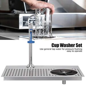 Glass Rinser, Commercial Stainless Steel Pitcher Rinser Cup Washer Multi Angle Water Outlet Cleaning Head Bar Glass Cleaning Rinser with Faucet, Plum Blossom Hex Cup Holder for Hotel Cafe Restaurant