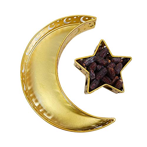 Faruxue Ramadan Metal Tray, Muslim Islam Mubarak Food Tray with Crescent Moon and Star, Perfect for Home Party, Ramadan Festival Theme Party Decoration