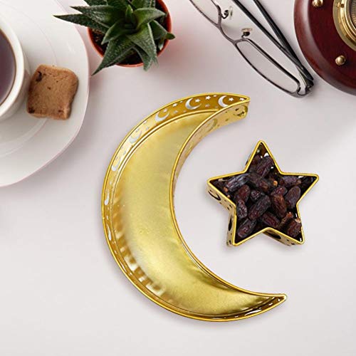 Faruxue Ramadan Metal Tray, Muslim Islam Mubarak Food Tray with Crescent Moon and Star, Perfect for Home Party, Ramadan Festival Theme Party Decoration