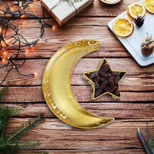 Faruxue Ramadan Metal Tray, Muslim Islam Mubarak Food Tray with Crescent Moon and Star, Perfect for Home Party, Ramadan Festival Theme Party Decoration