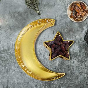 Faruxue Ramadan Metal Tray, Muslim Islam Mubarak Food Tray with Crescent Moon and Star, Perfect for Home Party, Ramadan Festival Theme Party Decoration