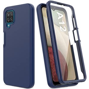 for samsung galaxy a12 case with built-in screen protector, full body protection shockproof cover case, [rugged pc front bumper + soft tpu back cover] armor protective phone (navy blue), gtpy-sa12-b