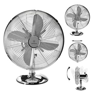 westinghouse 12" lightweight small vintage metal fan with 75° oscillation and 3 speeds - ideal fan for desk, office, bedroom, or retro room decor