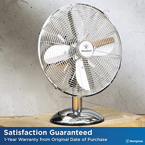 Westinghouse 12" Lightweight Small Vintage Metal Fan with 75° Oscillation and 3 Speeds - Ideal Fan for Desk, Office, Bedroom, or Retro Room Decor