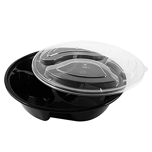 Ganfaner [24pack-32oz] 3-Compartment Meal Prep Container with Lids Reusable Storage Lunch Boxes Microwavable, Freezer and Dishwasher Safe - Stackable Salad Bowls Black