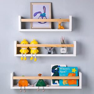 SONNET DESIGNS White Floating Bookshelf 3 Pack for Nursery Decor Wall Mount Book Shelves for Kids Room Toddlers Toys 24 Inch Usable in Home, Kitchen, Bathroom, Floating Wall Ledge for Nursery